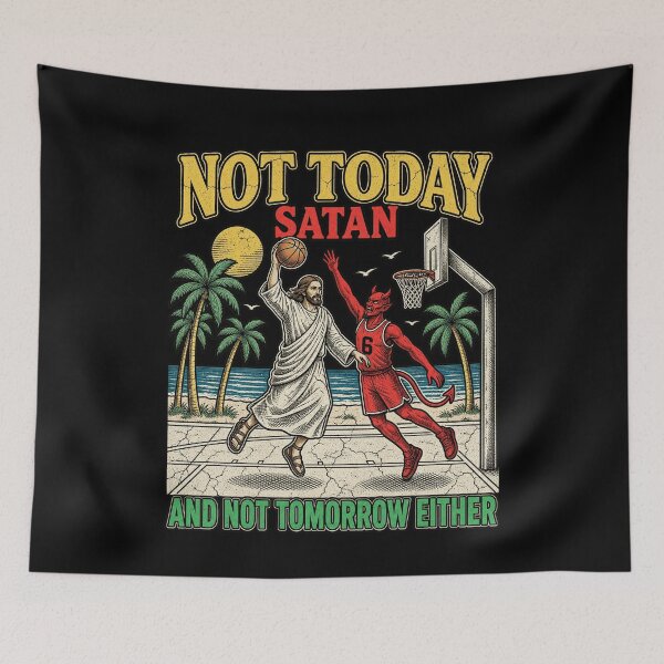 Item preview, Not Today Satan Jesus Playing Basketball Funny Christian Meme designed and sold by JapanAnimeSH1.