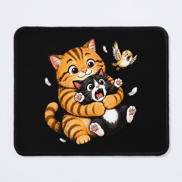Item preview, Playful Cats Hugging with Bird and Feathers designed and sold by Dmo3HarkoArt.