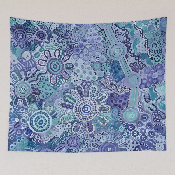 Item preview, Aboriginal Inspired Dot Art - Floral Sapphire Aquamarine Teal designed and sold by GrinGalore.