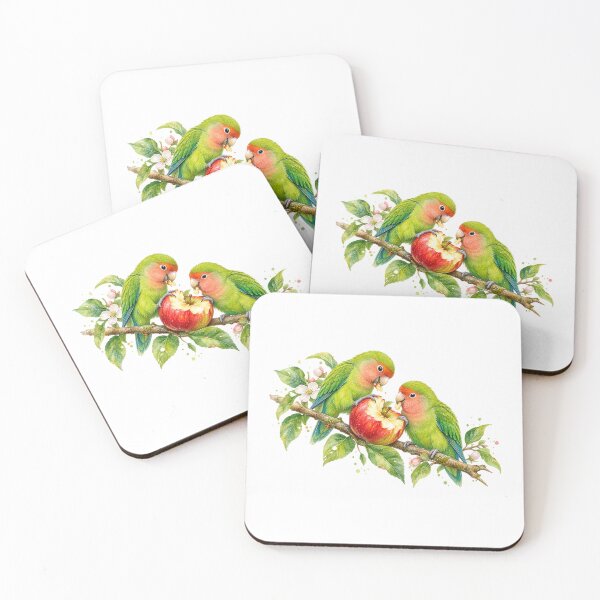 Item preview, A pair of lovebirds eating an apple designed and sold by JardinAquarel.