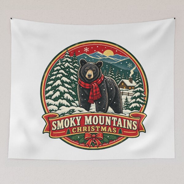 Item preview, Smoky Mountains Christmas Shirt – Black Bear Retro Snowy Forest Badge designed and sold by Globalcitytees.