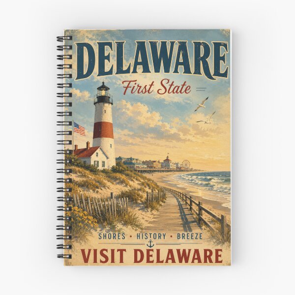 Aperçu de l'œuvre Vintage Delaware Coastal Travel Poster with Lighthouse and Boardwalk créée et vendue par potseed21.