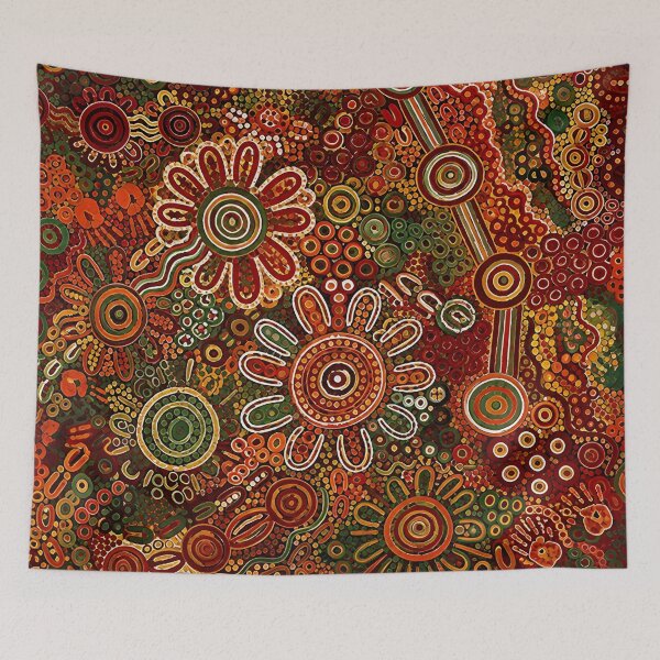 Item preview, Aboriginal Inspired Dot Art - Botanical Floral Terracotta Red Ochre designed and sold by GrinGalore.