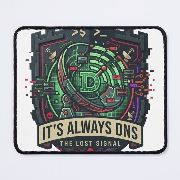 Item preview, It's Always DNS The Lost Signal Network Sysadmin DevOps Badge designed and sold by TechNexusPrints.