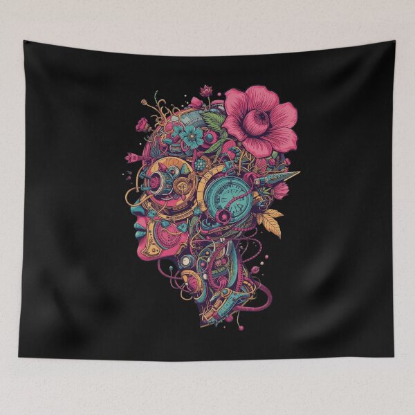 Item preview, Floral Mechanized Face: Cyberpunk Botanical Cyborg designed and sold by  Mythical Entanglement.