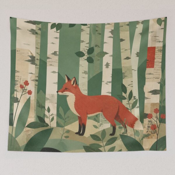 Item preview, Scandinavian Red Fox In The Birches Forest Green Canopy designed and sold by GrinGalore.