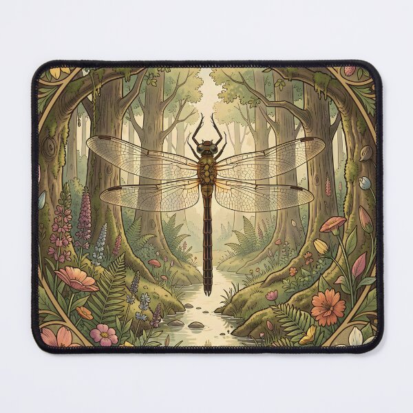 Item preview, Vintage art nouveau dragonfly woodland forest botanical garden forest designed and sold by druidwolfart.