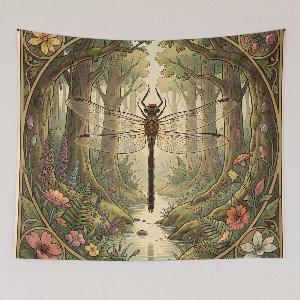 Item preview, Vintage art nouveau dragonfly woodland forest botanical garden forest  designed and sold by druidwolfart.