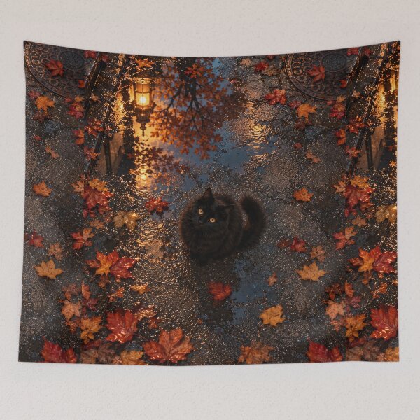 Item preview, Black Cat on a Rainy Autumn Night designed and sold by H-Tsvetkova.