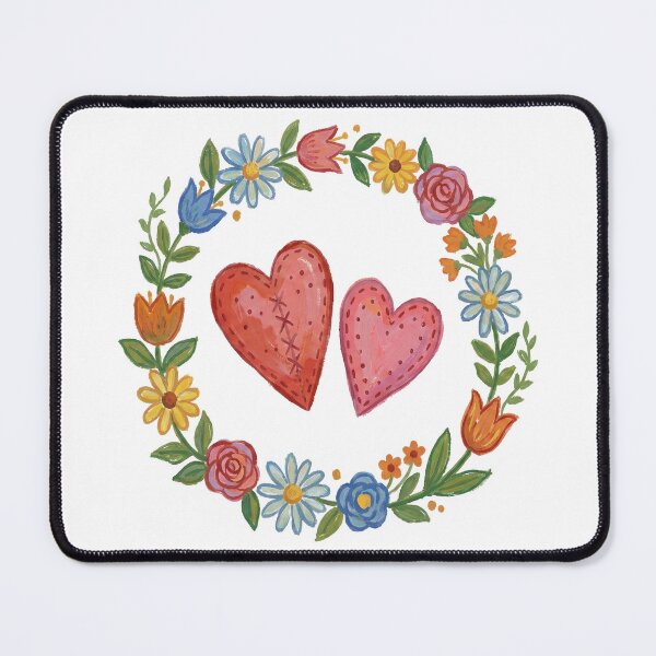 Item preview, Stitched Hearts Folk Wreath - Slavic Naive Art Wedding Print designed and sold by FreiherrPK.