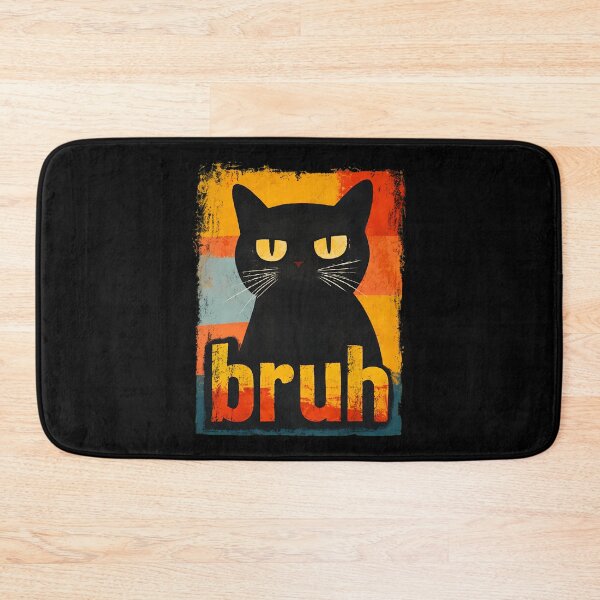 Item preview, Grumpy Black Cat Bruh Retro Stripes designed and sold by Dmo3HarkoArt.
