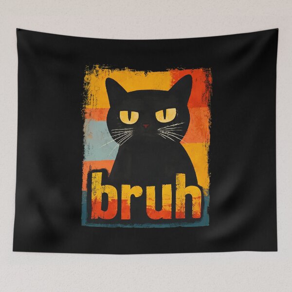 Item preview, Grumpy Black Cat Bruh Retro Stripes designed and sold by Dmo3HarkoArt.
