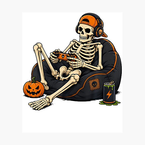 Item preview, Funny Halloween Skeleton Gamer Video Gaming Mens Boys Kids designed and sold by Eat-Apples.