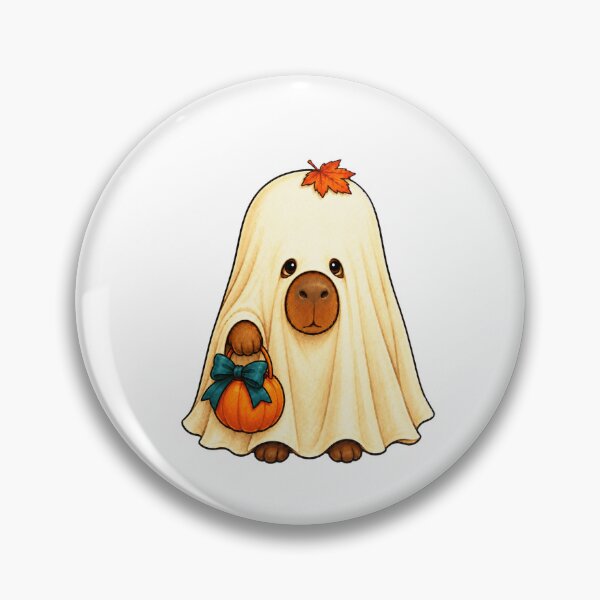 Item preview, Sheet Ghost Capybara with a Trick or Treat Pumpkin designed and sold by Thanat Pattern Studio.