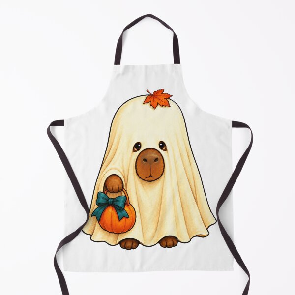 Item preview, Sheet Ghost Capybara with a Trick or Treat Pumpkin designed and sold by Thanat Pattern Studio.