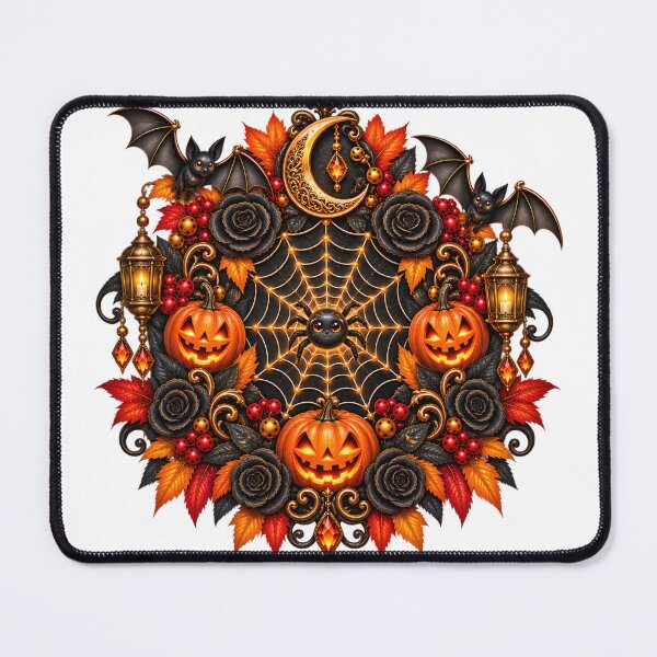 Item preview, Gothic Halloween Spiderweb – Pumpkin, Bats & Red Roses designed and sold by Clothes With Smiling Animals Walt Gral.