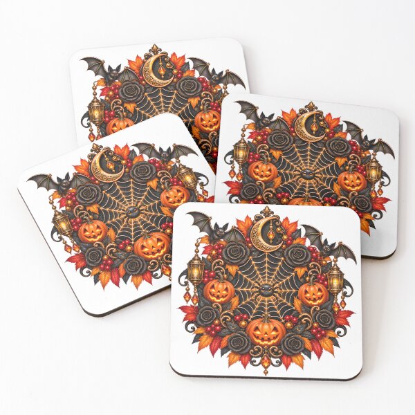 Item preview, Gothic Halloween Spiderweb – Pumpkin, Bats & Red Roses designed and sold by Clothes With Smiling Animals Walt Gral.