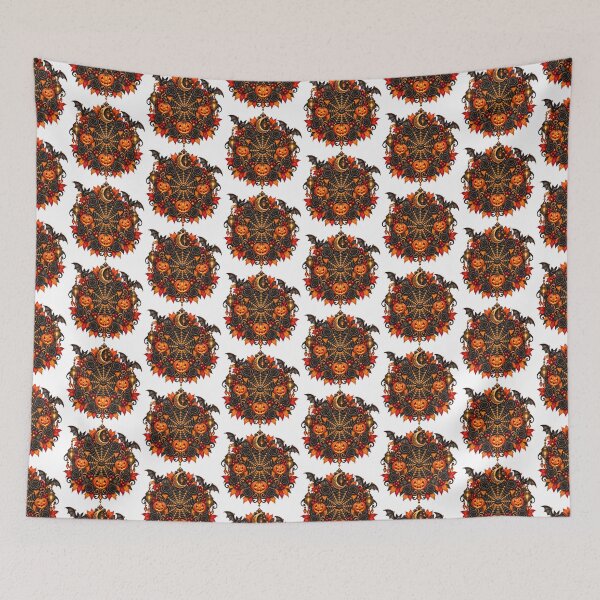 Item preview, Gothic Halloween Spiderweb – Pumpkin, Bats & Red Roses designed and sold by Clothes With Smiling Animals Walt Gral.