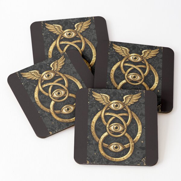 Item preview, Sacred Alchemical Trinity Geometry Dark Occult Gold Art designed and sold by VintageManiac.