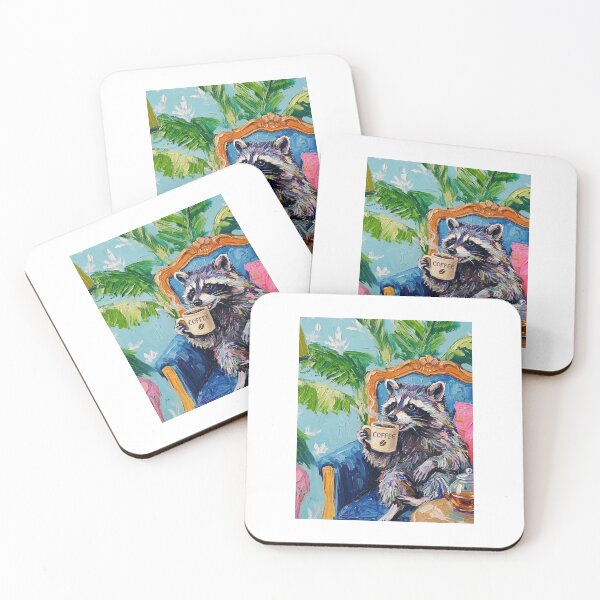 Item preview, Grunge Raccoon Drinking Coffee Painting Art designed and sold by vdzooart.