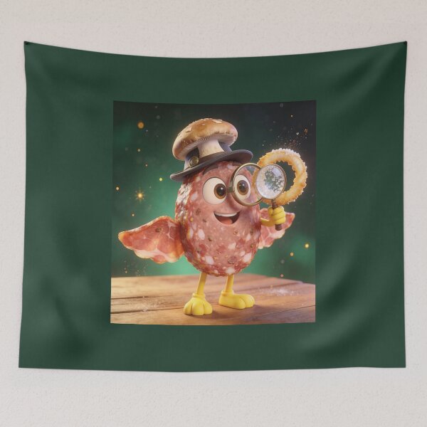 Item preview, Cute Salami Detective Holding Magnifying Glass designed and sold by OksArtStudio.