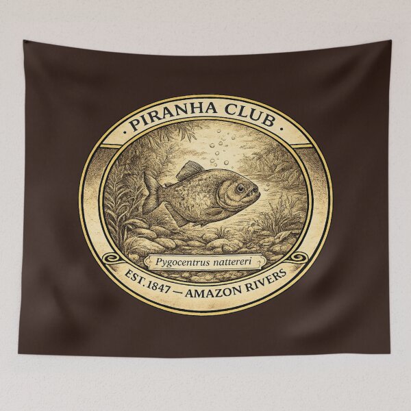 Item preview, Piranha Club Amazon Rivers Vintage Badge designed and sold by CalmCapy Co.
