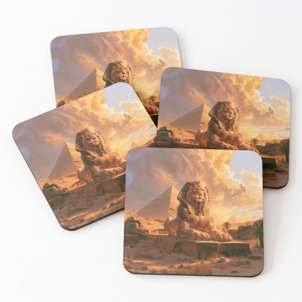 Item preview, A majestic Sphynx resting in a desert with pyramids, Fantasy & Mythological Creatures designed and sold by CDC40.