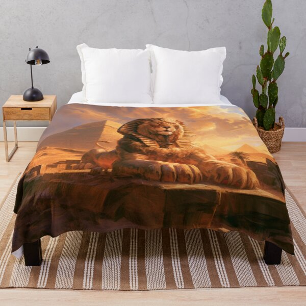 Item preview, A majestic Sphynx resting in a desert with pyramids, Fantasy & Mythological Creatures designed and sold by CDC40.