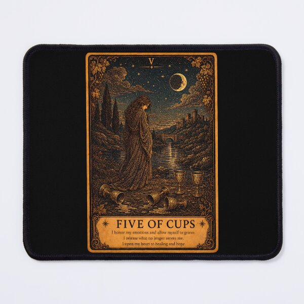 Item preview, Five of Cups Tarot Card - Grief & Emotional Healing Illustration designed and sold by ArcanaAbsolute.