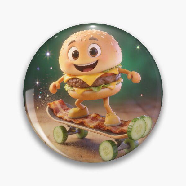Item preview, Cute Cheeseburger Riding Bacon Skateboard with Pickle Wheels designed and sold by OksArtStudio.