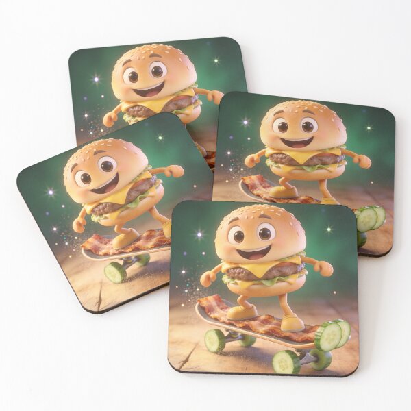 Item preview, Cute Cheeseburger Riding Bacon Skateboard with Pickle Wheels designed and sold by OksArtStudio.
