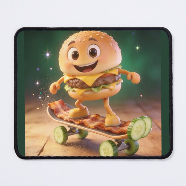 Item preview, Cute Cheeseburger Riding Bacon Skateboard with Pickle Wheels designed and sold by OksArtStudio.