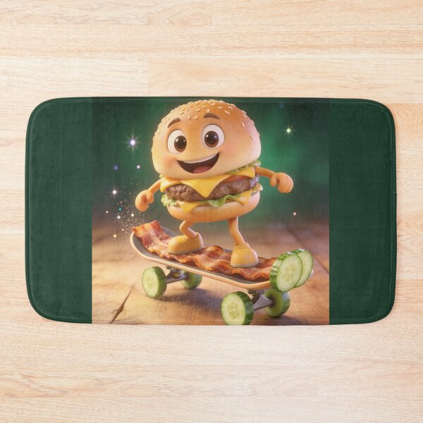Item preview, Cute Cheeseburger Riding Bacon Skateboard with Pickle Wheels designed and sold by OksArtStudio.