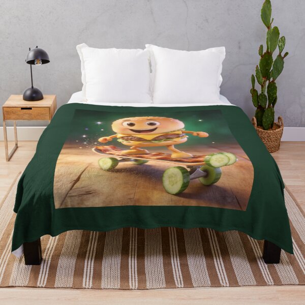 Item preview, Cute Cheeseburger Riding Bacon Skateboard with Pickle Wheels designed and sold by OksArtStudio.