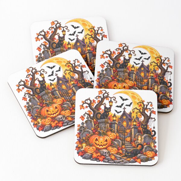 Item preview, Moonlit Halloween Graveyard – Midnight Cats, Pumpkins & Haunted Chapel designed and sold by Clothes With Smiling Animals Walt Gral.