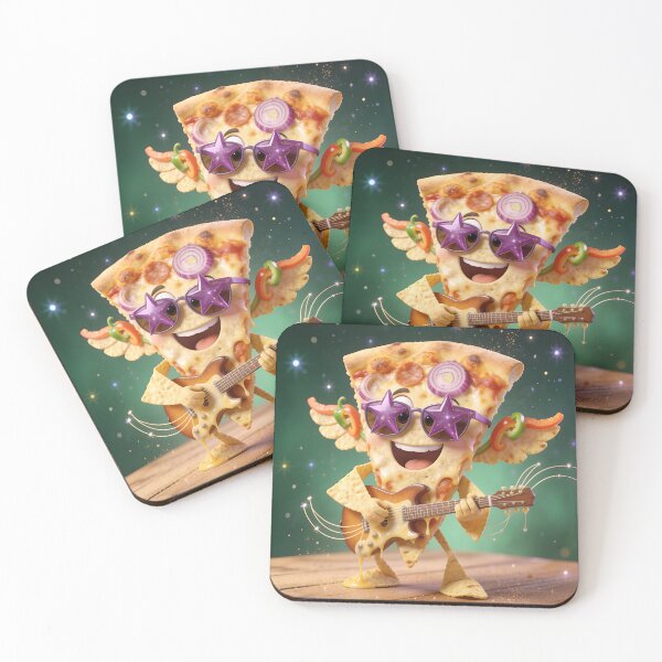 Item preview, Cool Pizza Slice Rock Star Playing Guitar in Star Sunglasses designed and sold by OksArtStudio.