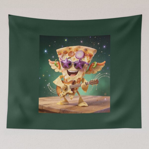 Item preview, Cool Pizza Slice Rock Star Playing Guitar in Star Sunglasses designed and sold by OksArtStudio.
