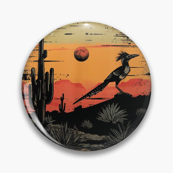 Item preview, Roadrunner Bird Desert Landscape Vintage Southwest Cactus Sunset Art designed and sold by macpeterse.