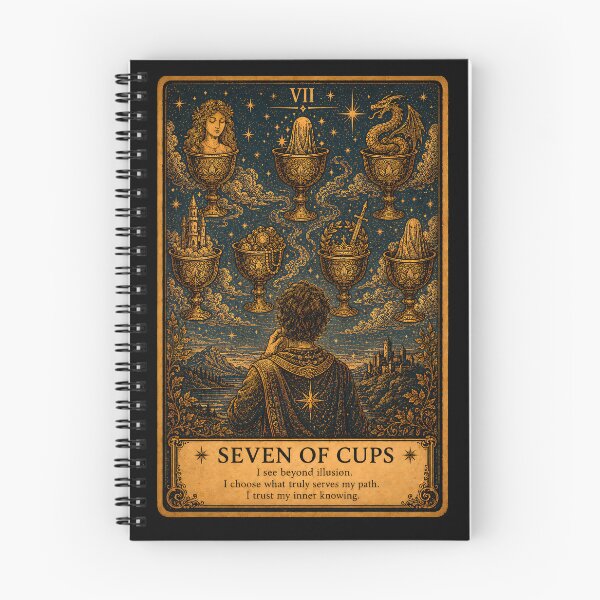 Item preview, Seven of Cups Tarot Card - Mystical Choices, Dreams & Illusion Art designed and sold by ArcanaAbsolute.