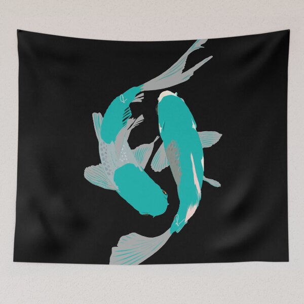 Item preview, Electric Teal Yin Yang Koi Fish Japanese Art designed and sold by Rhapsodic1290.