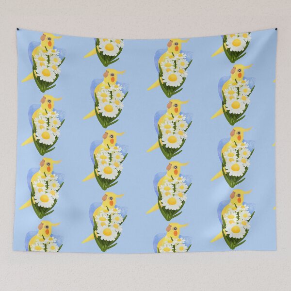Item preview, Aesthetic Illustration of a Yellow Cockatiel with daisies designed and sold by FandomizedRose.