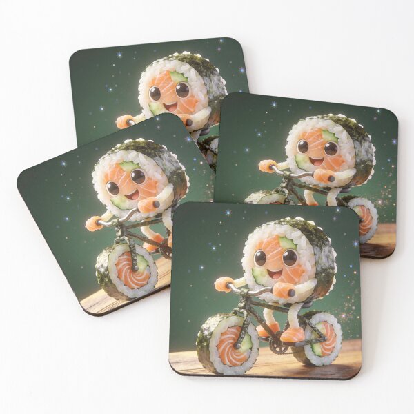 Item preview, Cute Sushi Roll Riding Nori Bicycle with Sushi Wheels designed and sold by OksArtStudio.