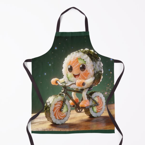 Item preview, Cute Sushi Roll Riding Nori Bicycle with Sushi Wheels designed and sold by OksArtStudio.