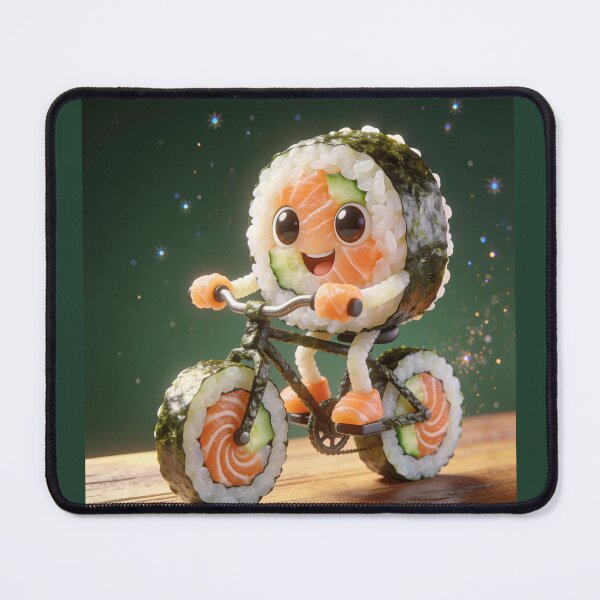 Item preview, Cute Sushi Roll Riding Nori Bicycle with Sushi Wheels designed and sold by OksArtStudio.