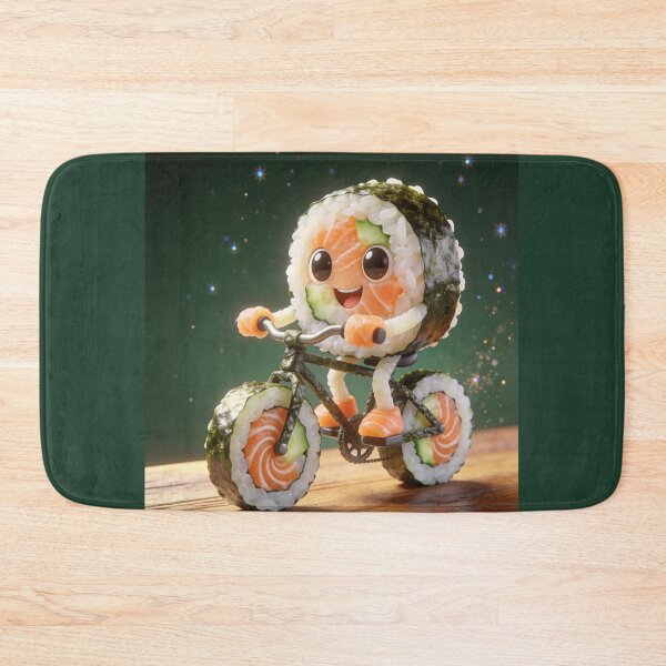 Item preview, Cute Sushi Roll Riding Nori Bicycle with Sushi Wheels designed and sold by OksArtStudio.