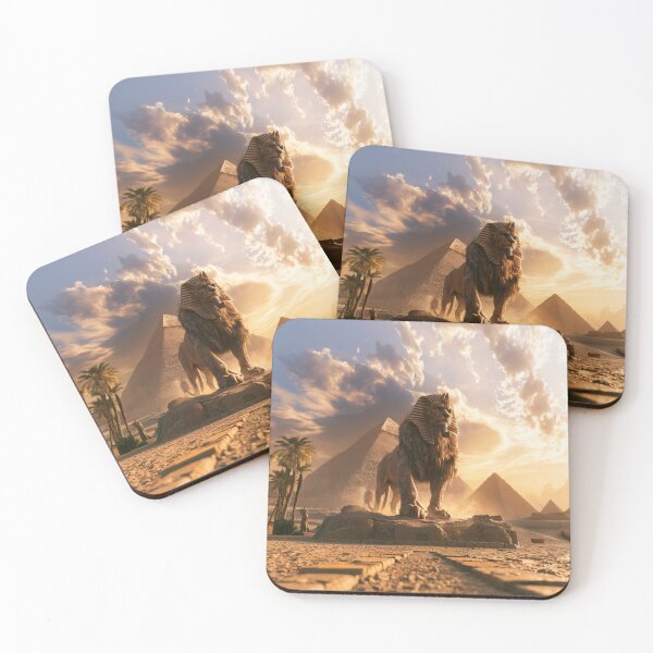 Item preview, A majestic Sphynx resting in a desert with pyramids, Fantasy & Mythological Creatures designed and sold by CDC40.