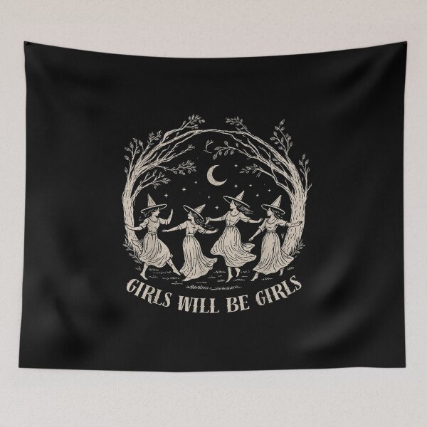 Item preview, Girls Will Be Girls Dancing Witches Witchy Sisterhood Halloween Graphic designed and sold by macpeterse.