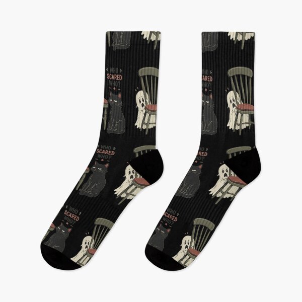 Item preview, Who Scared Who? – Ghost and Black Cat Halloween Humor designed and sold by CalmDownZone ⭐️⭐️⭐️⭐️⭐️.