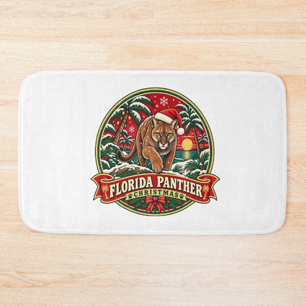 Item preview, Florida Panther Christmas Shirt – Retro Santa Hat Snow Badge Design designed and sold by Globalcitytees.