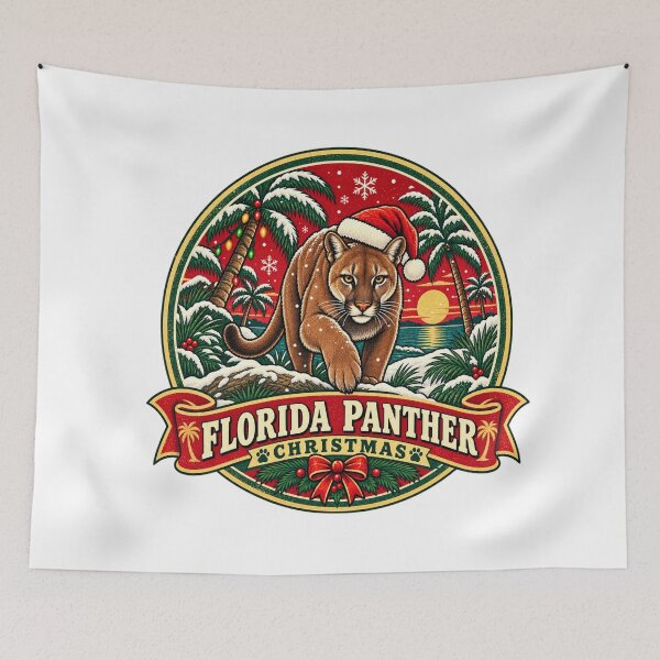 Item preview, Florida Panther Christmas Shirt – Retro Santa Hat Snow Badge Design designed and sold by Globalcitytees.
